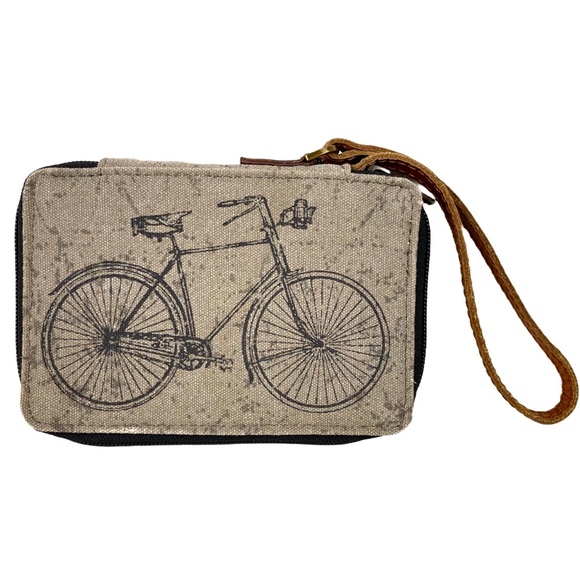 Mona B. Cruiser Bike Upcycled Canvas Wristlet Wallet w Vegan Leather Trim - Picture 8 of 8